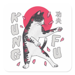Kung Fu Cat Square Sticker