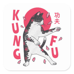 Kung Fu Cat Square Sticker