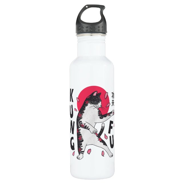 Kung Fu Cat Stainless Steel Water Bottle (Front)