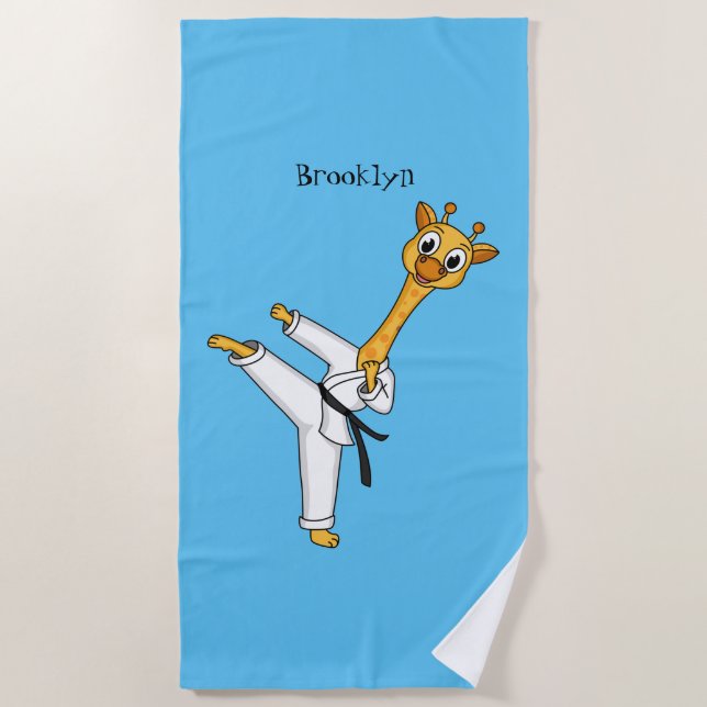 Kung Fu giraffe cartoon illustration  Beach Towel (Front)
