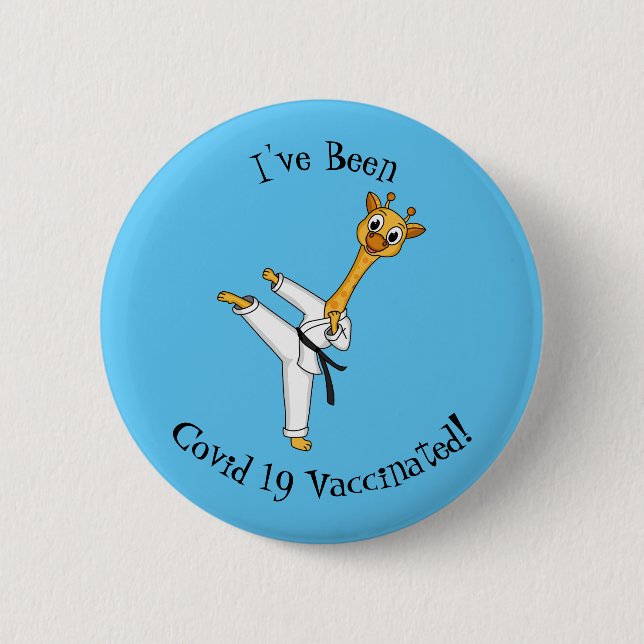 Kung Fu giraffe cartoon illustration Button (Front)