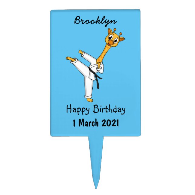 Kung Fu giraffe cartoon illustration Cake Topper (Front)