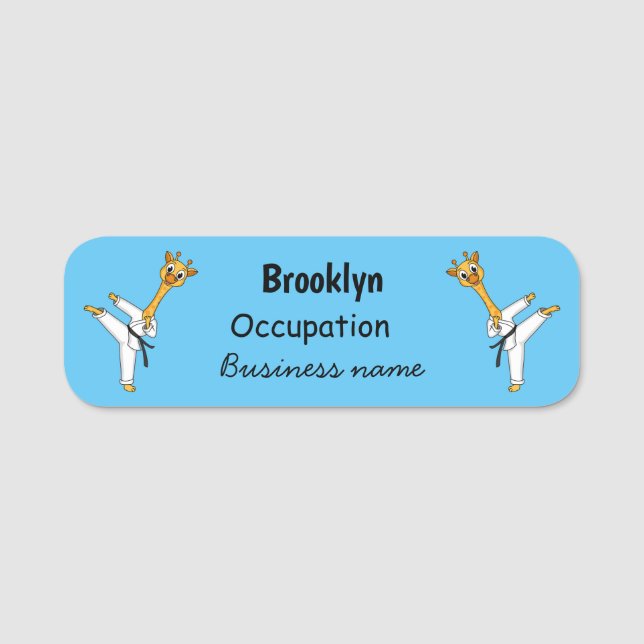 Kung Fu giraffe cartoon illustration Name Tag (Front)