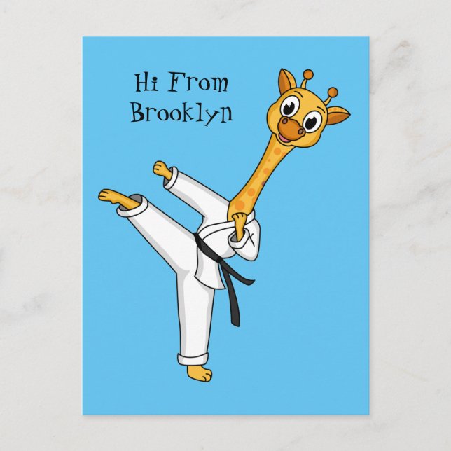Kung Fu giraffe cartoon illustration Postcard (Front)