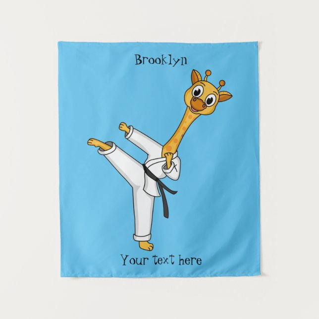 Kung Fu giraffe cartoon illustration  Tapestry (Front)