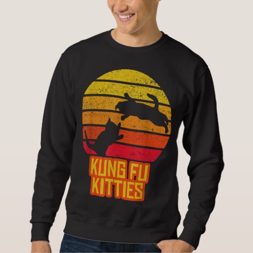 Kung Fu Kitties Funny Vintage Cat Lover Martial Ar Sweatshirt