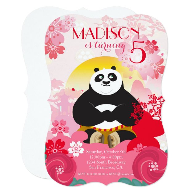 Kung Fu Panda | Pink Floral Birthday Invitation