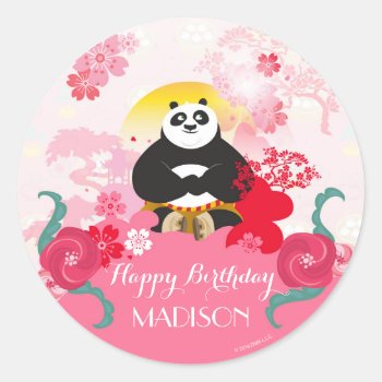 Kung Fu Panda | Pink Floral Birthday Classic Round Sticker by kungfupanda at Zazzle
