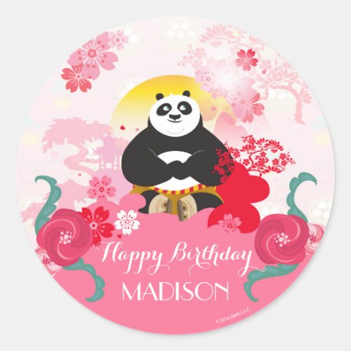Kung Fu Panda  Pink Floral Birthday Classic Round Sticker