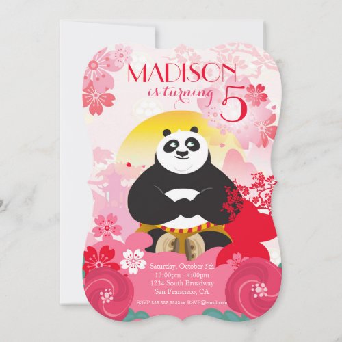 Kung Fu Panda  Pink Floral Birthday Invitation