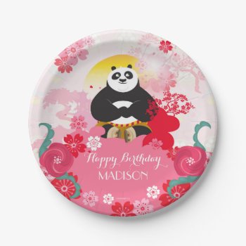 Kung Fu Panda | Pink Floral Birthday Paper Plates by kungfupanda at Zazzle