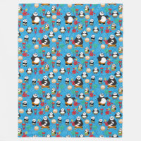 Kung Fu Pandas Blue Pattern Fleece Blanket