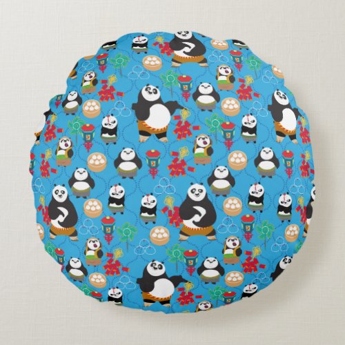 Kung Fu Pandas Blue Pattern Round Pillow