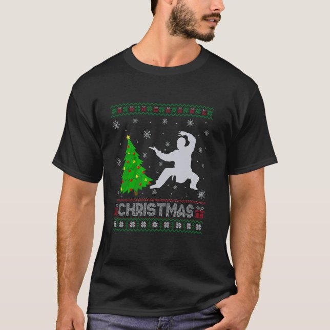 Kung Fu Xmas Tree Lighting Ugly Christmas Sweater (Front)
