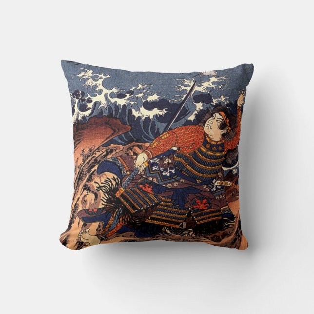 Kuniyoshi Tamomori tied to a huge anchor Throw Pillow (Front)