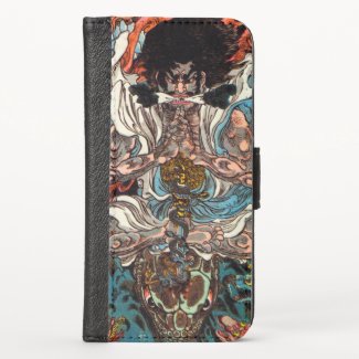 Kuniyoshi The Warrior asian samurai riding snake iPhone Wallet Case