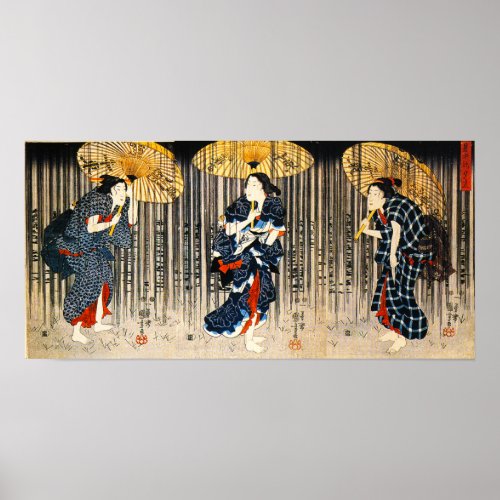 Kuniyoshi Three Women With Umbrellas Poster