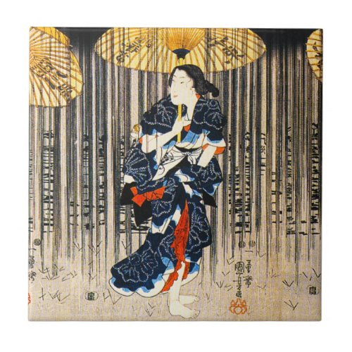Kuniyoshi Three Women With Umbrellas Tile