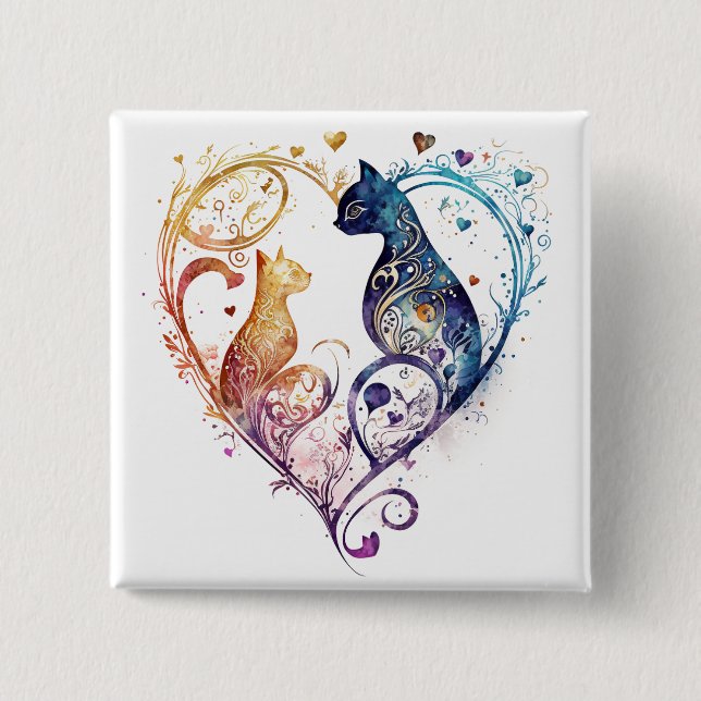 Kuraudea a cute flourish love cat heart Button (Front)