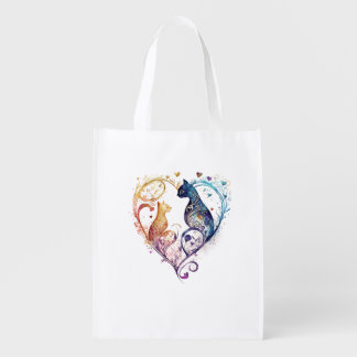 Kuraudea a cute flourish love cat heart-shaped grocery bag