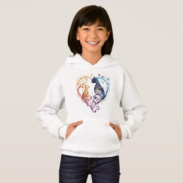 Kuraudea a cute flourish love cat heart-shaped hoodie (Front Full)