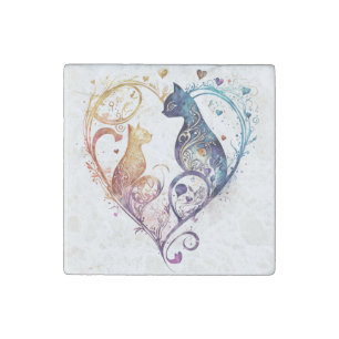 Kuraudea a cute flourish love cat heart-shaped stone magnet