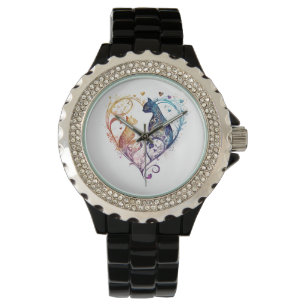 Kuraudea a cute flourish love cat heart-shaped watch