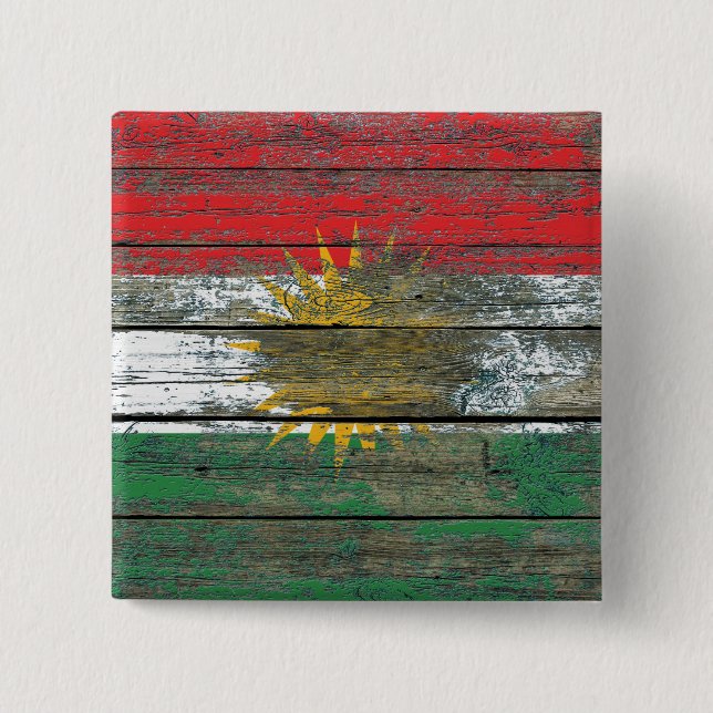 Kurdish Flag on Rough Wood Boards Effect Pinback Button (Front)