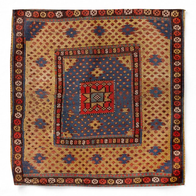 Kurdish Safreh Dark Tan Yellow Blue  Bandana (Front)