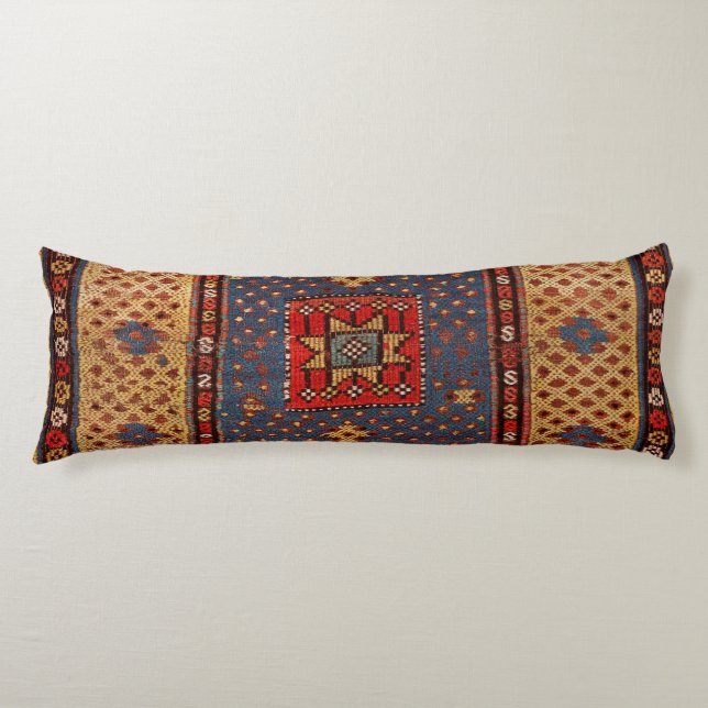 Kurdish Safreh Dark Tan Yellow Blue  Body Pillow (Front)