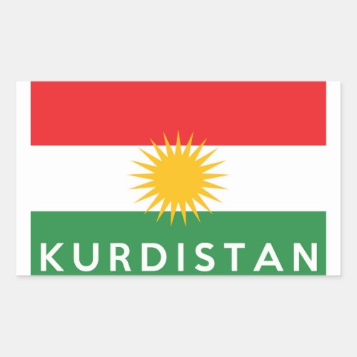 kurdistan country flag symbol name text rectangular sticker