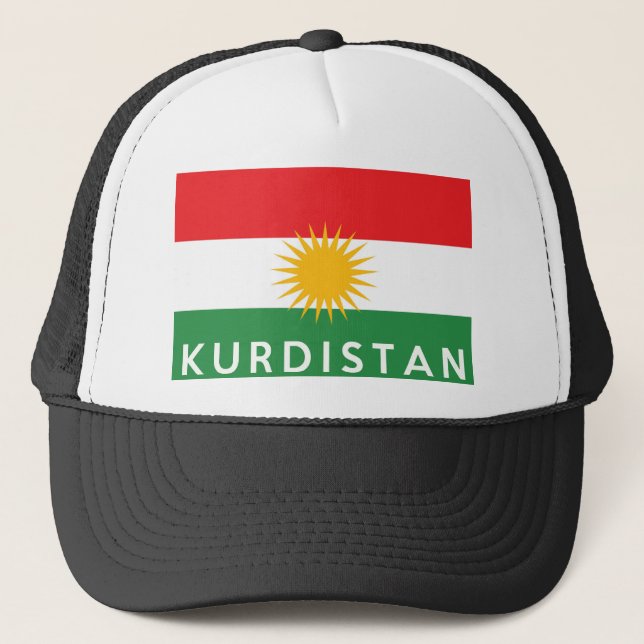 kurdistan country flag symbol name text trucker hat (Front)
