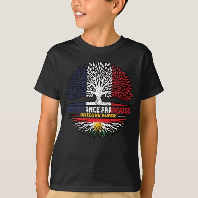 Kurdistan Kurdish French France Tree Roots Flag T-Shirt (Front)