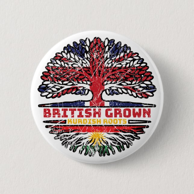 Kurdistan Kurdish Uk United Kingdom British Tree Button (Front)