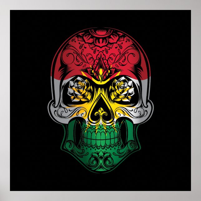 Kurdistan Skull And Roses Flag Poster (Front)