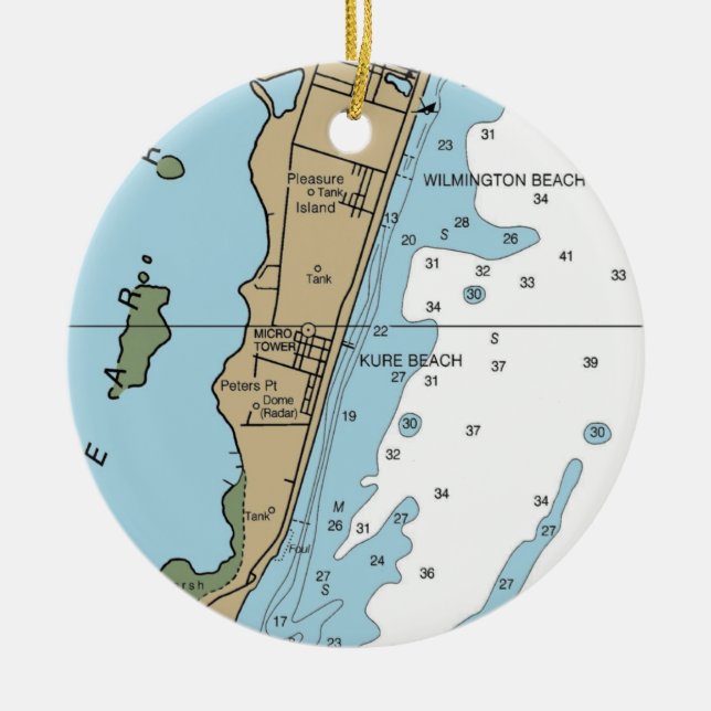Kure Beach NC Chart Ceramic Ornament (Front)