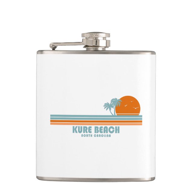 Kure Beach North Carolina Sun Palm Trees Flask (Front)