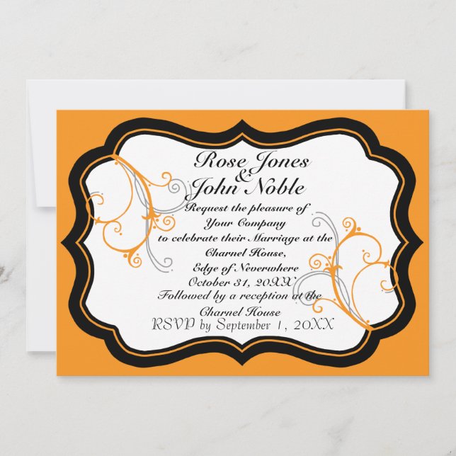 Kurli-Q Ivory B (Orange) Wedding Invitation (Front)