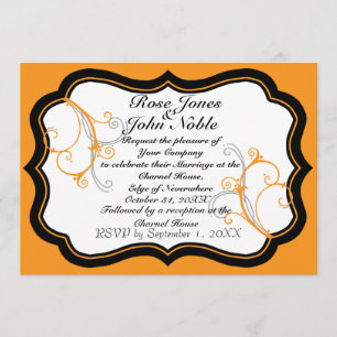 Kurli-Q Ivory B (Orange) Wedding Invitation