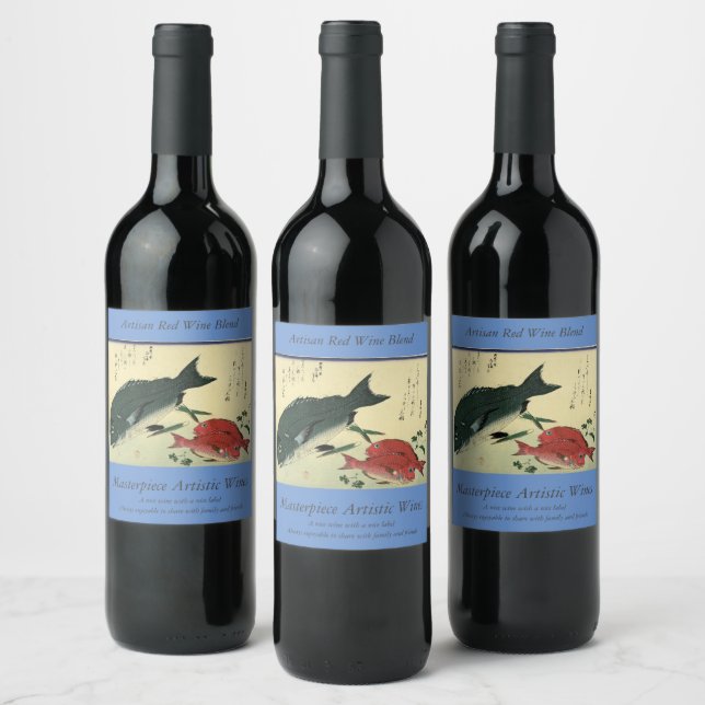 Kurodai & Akadai - Hiroshige's Japanese Fish Print Wine Label (Bottles)