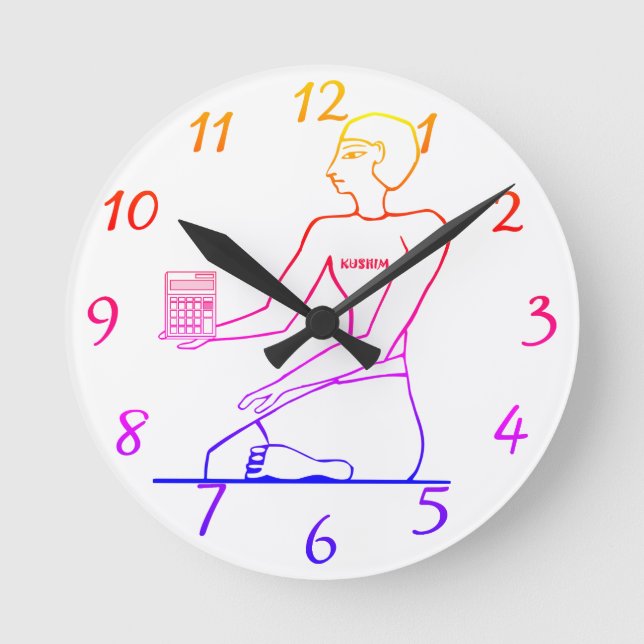 "Kushim the Accountant Holding a Calculator" Round Clock (Front)