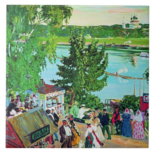 Kustodiev - Promenade along the Volga, Ceramic Tile (Front)