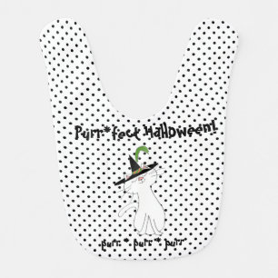 Kute Kitty White Cat Black White Polka Dot Baby Bib