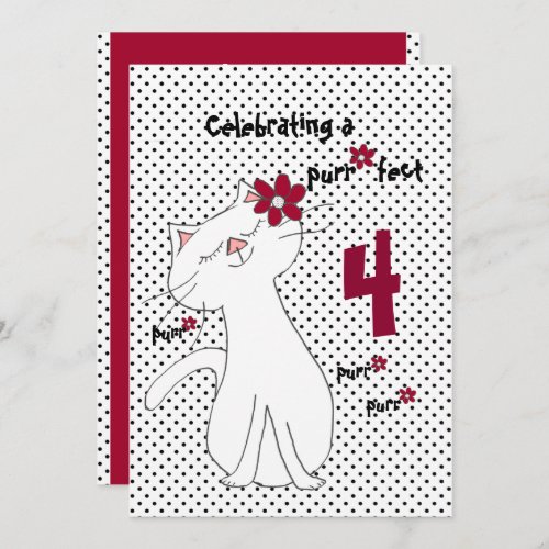 Kute Kitty  White Cat Black White Polka Dot Invitation