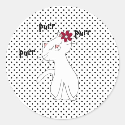 Kute Kitty  White Cat Black White Polka Dot Red Classic Round Sticker