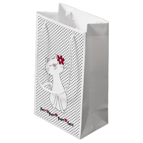 Kute Kitty  White Cat Black White Polka Dot Red Small Gift Bag