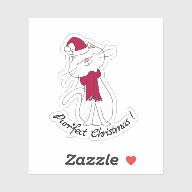 Kute Kitty White Cat Christmas Red Scarf Hat  Sticker (Sheet)