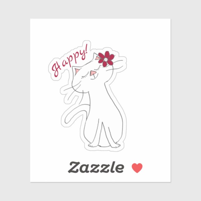 Kute Kitty White Cat Happy  Sticker (Sheet)