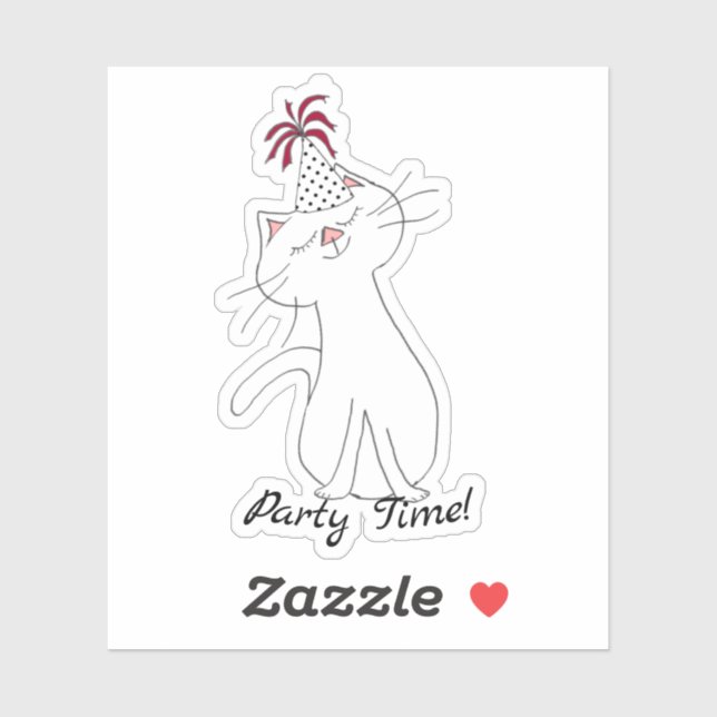 Kute Kitty White Cat Party Hat  Sticker (Sheet)