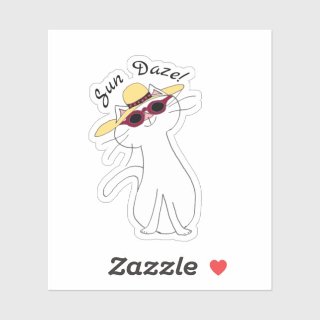 Kute Kitty White Cat, Straw Hat, Sunglasses, Sun  Sticker (Sheet)